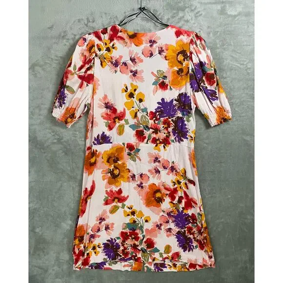 Women's Floral Puff Short Sleeve Button Down Summer Spring Shirt Dress Large - Picture 3 of 8